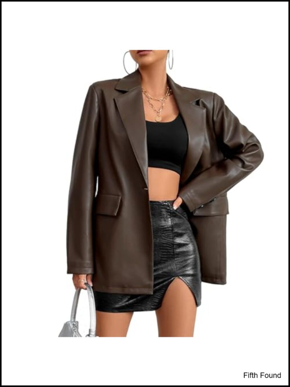 Faux Leather Blazer Jacket Moto Biker Coat Long Sleeve Button Casual